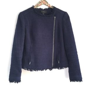 J.CREW Women's Tweed Motorcycle Jacket with Fringe